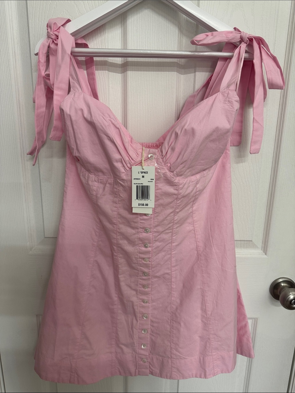 l*space Pink Tie-Shoulder Button-Front dress